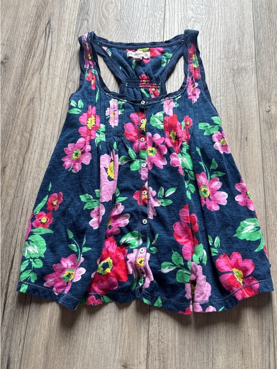 Aeropostale Tops - Y2K Aeropostale Navy Floral Button-Front Tank with Pink & Green Blooms